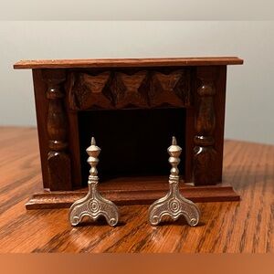 Handcrafted Doll house Fireplace and Andirons